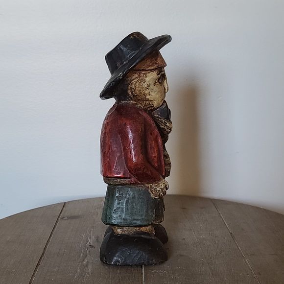Vintage Folk Art Hand Carved Wooden Figure of a Man Smoking a Pipe - Picture 2 of 9